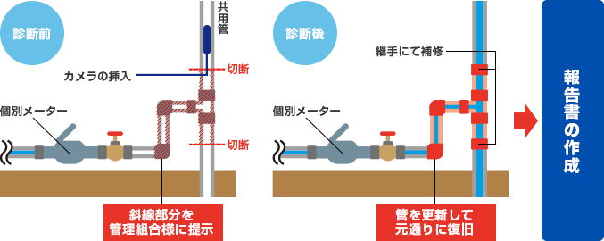 共用部給水立管の抜き管調査例